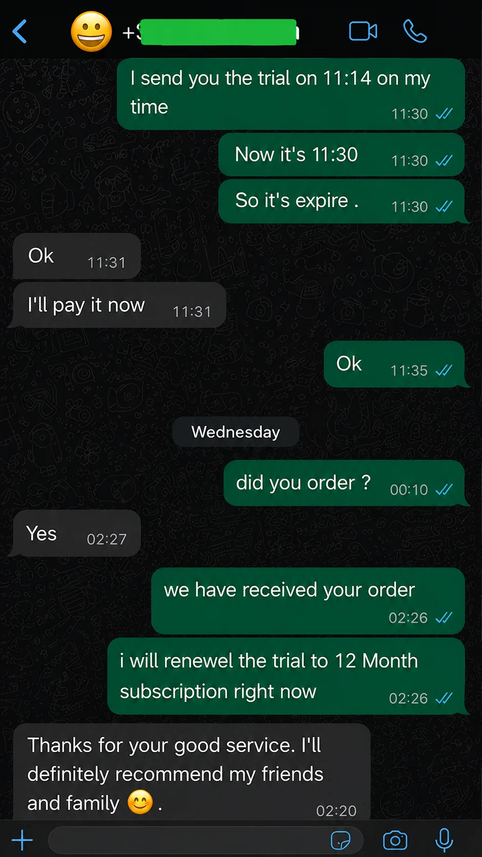 IPTV WhatsApp customer review