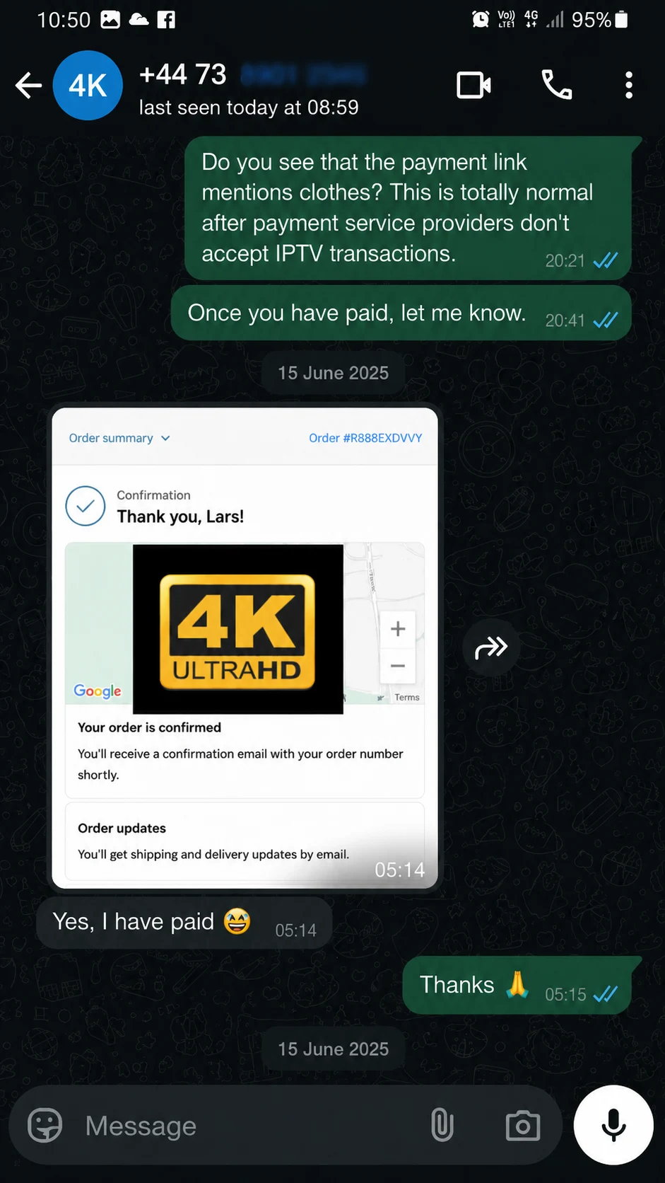 IPTV WhatsApp customer review