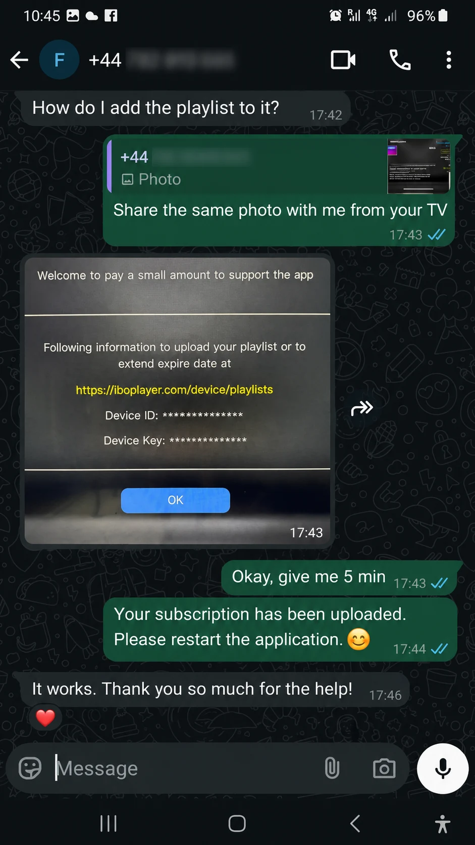 IPTV WhatsApp customer review