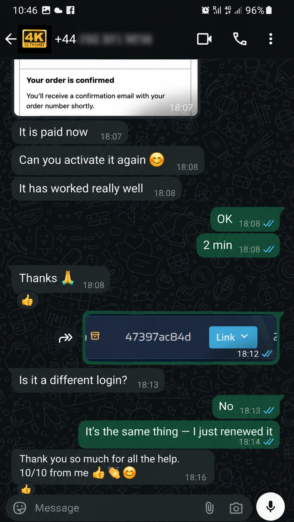 IPTV WhatsApp customer review