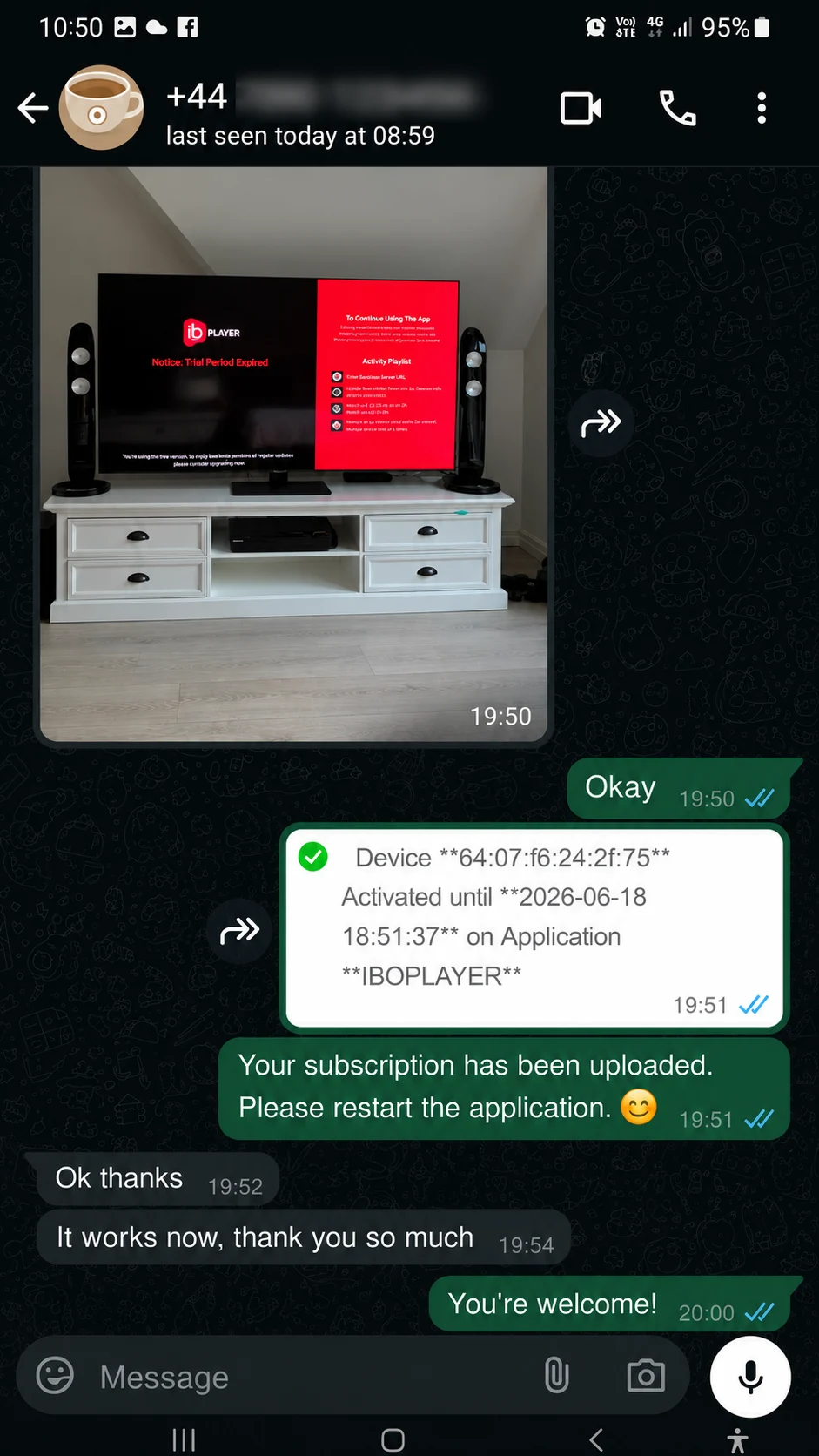 IPTV WhatsApp customer review