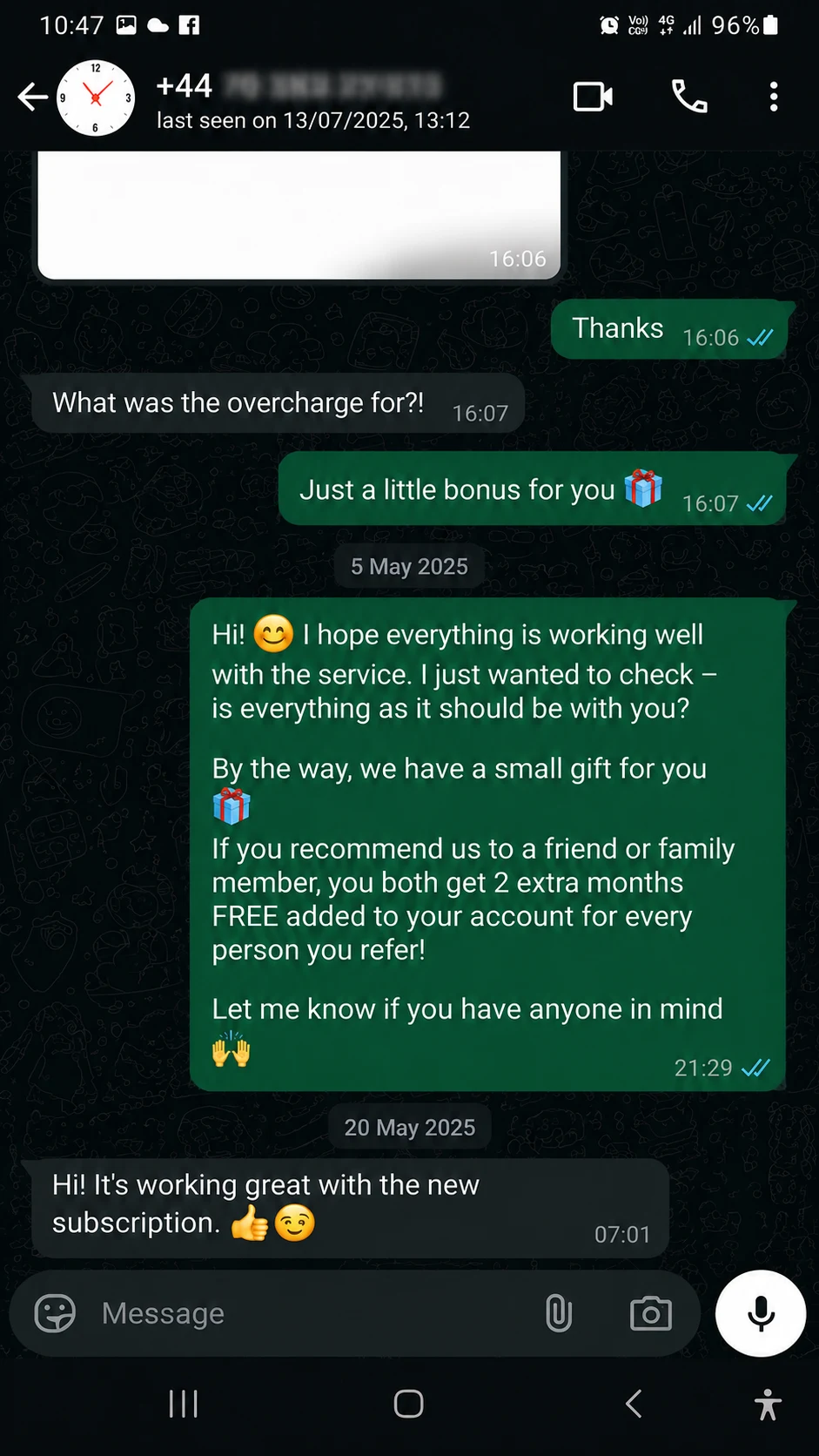 IPTV WhatsApp customer review