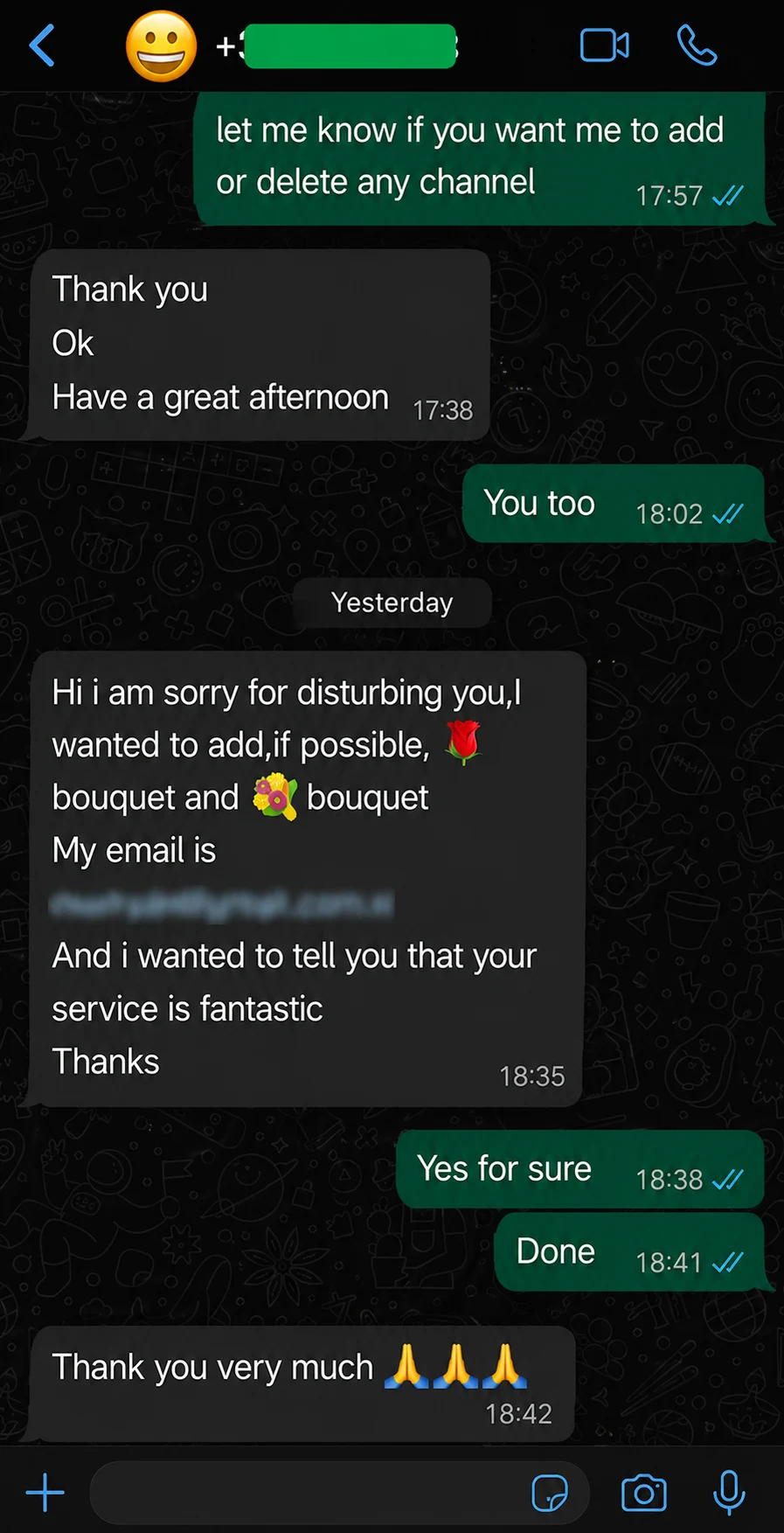IPTV WhatsApp customer review