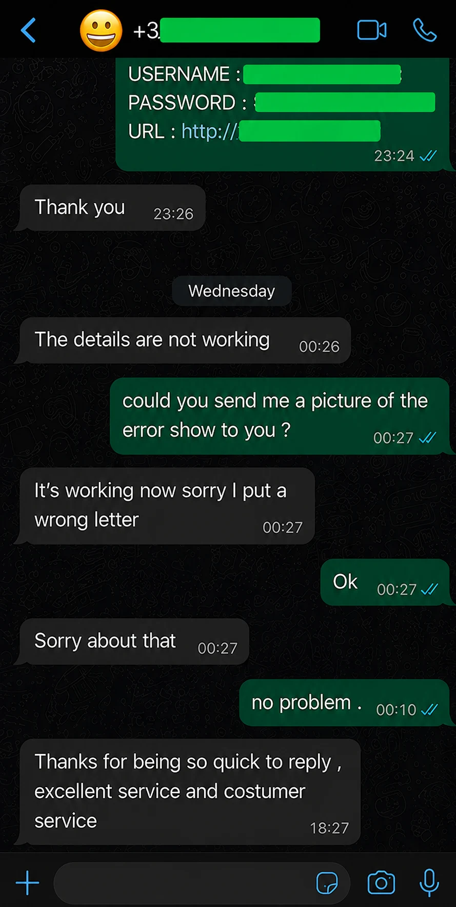IPTV WhatsApp customer review