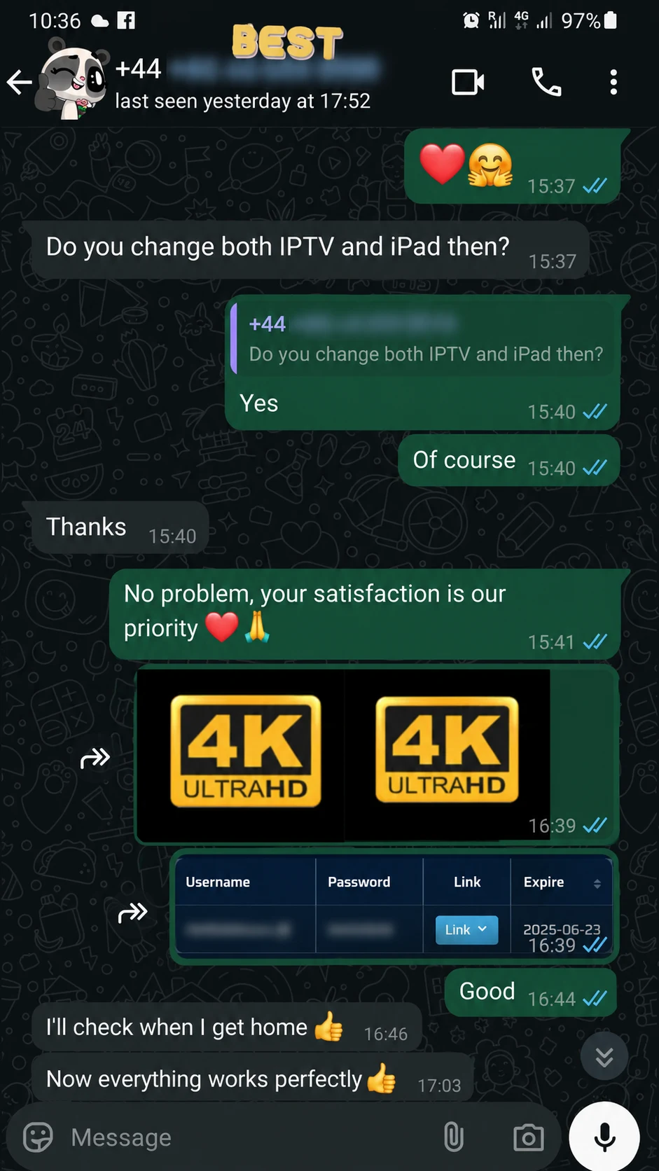 IPTV WhatsApp customer review