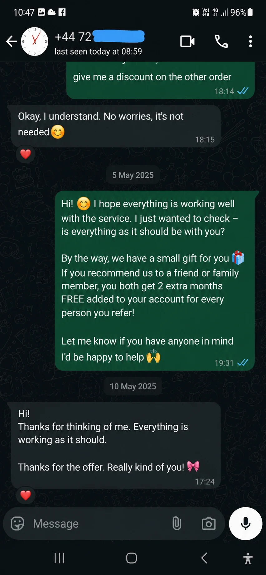 IPTV WhatsApp customer review